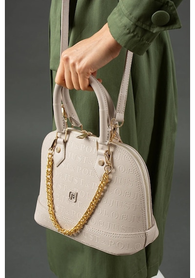 Just Polo Kadın Zincir Detaylı Lüks El Ve Omuz Çantası Shopper Ebat : 25x22 Cm Ekru