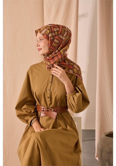 Silk Home Soft Eşarp 73096-09 Kahverengi, Hardal, Turuncu, Krem