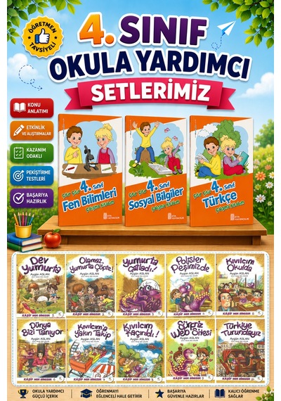 4.sınıf Çıtır Çıtır Türkçe + Fen Bilimleri + Sosyal Bilgiler + Mor Dinozor Kıvılcım Hikaye Seti