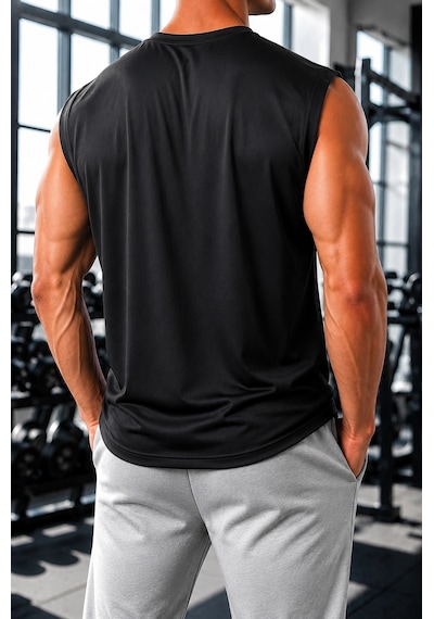 Sapeur Erkek Premium Active Kolsuz Spor Atlet - Ultra Esnek Ve Hızlı Kuruyan Siyah