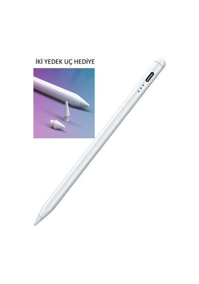 Tüm Cihazlar Ile Uyumlu Stylus Hassas Yazı Çizim Kalemi 2 Yedek Uç Hediye Beyaz - 599401061