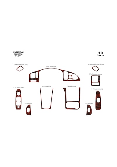 Hyundai Elantra Torpido Kaplama 2004-2007 10 Parça Maun