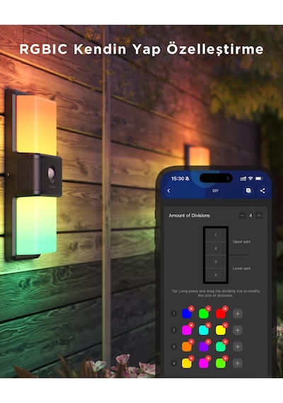 Govee Dış Mekan Hareket Sensörlü Duvar Aydınlatması Ip65 H7078cd1 Rgb - Ayarlanabilir Renk Sıcaklığı Ve Parlaklık