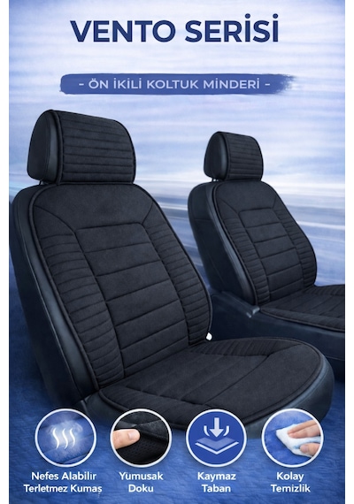 Renault Clio 1998 Ve Sonrası Clio 4 2012-2019 Uyumlu Vento Serisi Siyah 2'li Minder Seti