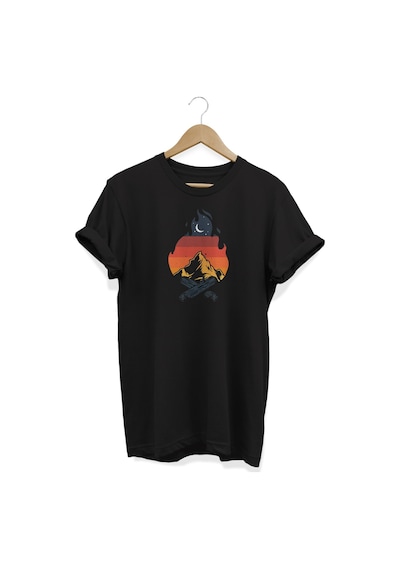 Kamp Ateşi Baskılı Siyah T-shirt Siyah