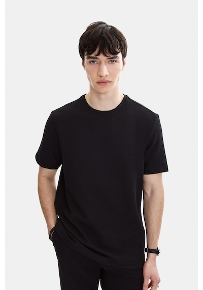 Backandbond Siyah Regular Fit Örme Bisiklet Yaka Tişört