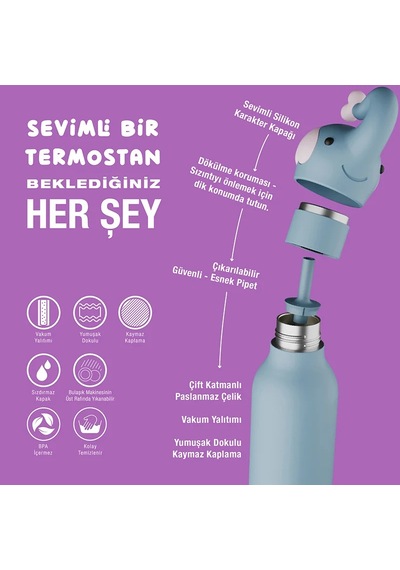 Asobu Bestie Bottle - Elephant Yalıtımlı Paslanmaz Çelik Su Şişesi, Pipetli, 460ml Çok Renkli