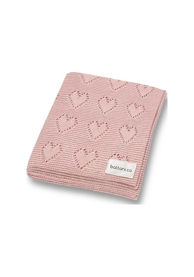 Kız Ve Erkek Bebek Için Triko Örgü Bebek Battaniyesi 90cm X110cm Basic Kalpler Pembe Pembe