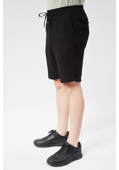 Braccas Erkek Beli Lastikli Bağcıklı Keten Karışımlı Slim Fit Jogger Şort Siyah Siyah