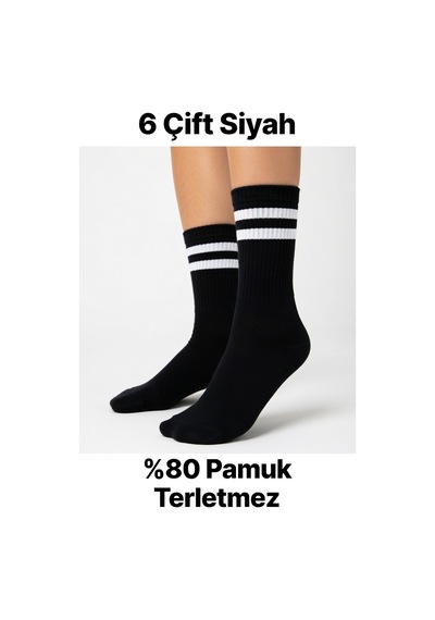 6 Çift Beyaz Siyah Çizgili Desenli Tenis Çorap Sporcu Çorabı Uzun Erkek Spor Çorap 6 Çift Beyaz Siyah Çizgili Desenli Tenis Çorap Sporcu Çorabı Uzun Erkek Spor Çorap