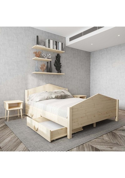 Milano Model İki Çekmeceli Vernikli Çam Ahşap Karyola Milano Model İki Çekmeceli Vernikli Çam Ahşap Karyola