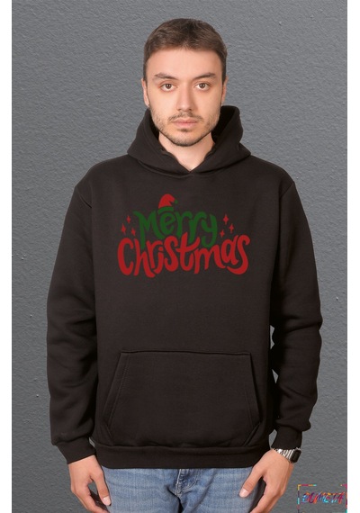 Bumeta Merry Cristmas Noel Sweatshirt Unisex Kapüşonlu Hoodie Siyah