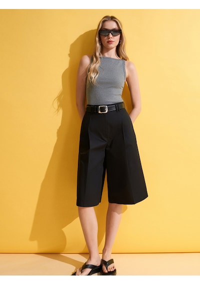 Dilvin 72705 %100 Pamuk Wide Leg Bermuda-siyah