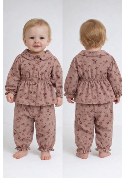 Babyhola Çiçek Desenli Müslin Kız Bebek Bayramlık Takım İkili Set 2013 Bordo