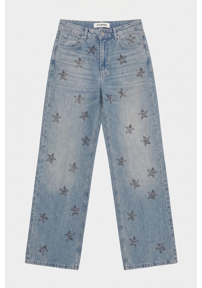 Kadın T.kot Rengi T-4s6-32 Straight Fit Parlak Taşlı Özel Tasarım Denim Jean
