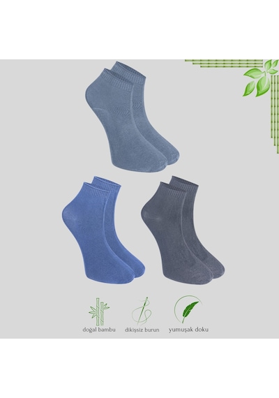 Kral Socks Erkek Bambu Patik Düz Desen Dikişsiz 3 Çift Çorap Füme - Lacivert