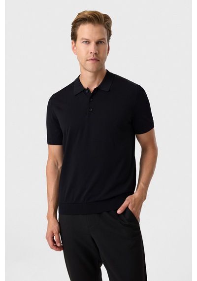 Back And Bond Regular Fit Düğmeli Siyah Polo Yaka Tişört