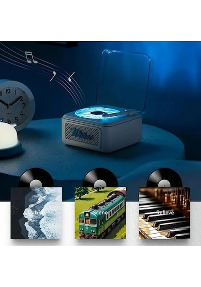 Belirtilmemiş Nostalji Mini Plak Görünümlü Radyolu Bluetooth Hoparlör 3d Ses Dalgası Retro Müzik Plak Beyaz