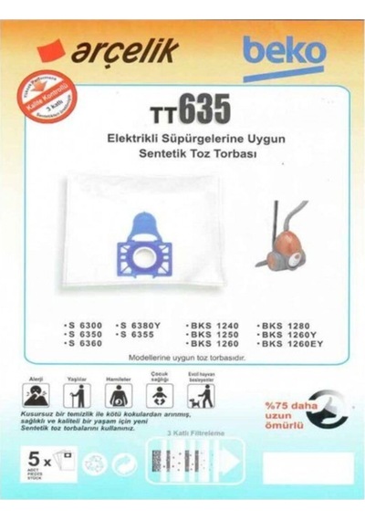 - Beko Uyumlu S6300 6350 6355 6355yp 6360 6380y Elektrikli Süpürge Toz Torbası 20 Adet