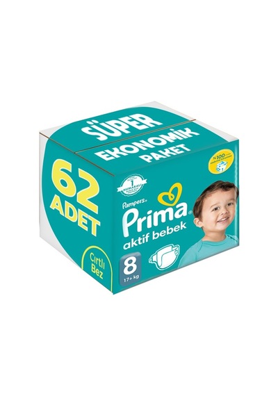 Prima Bebek Bezi Beden:8 17+kg Xxx Large 62 Adet 8 Numara