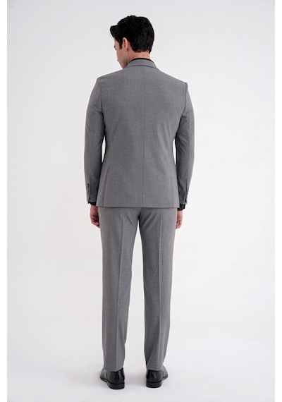 Efor Slim Fit Çift Yırtmaç Ekoseli Esnek Yünlü Yelekli Klasik Füme Takım Elbise Tk 934 Füme