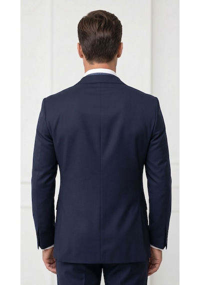 Plus Scorpion Ck125 Erkek Blazer Ceket Twill Puntolu Kırlangıç Yaka 2 Düğmeli Çift Yırtmaçlı Slim Fit Lacivert