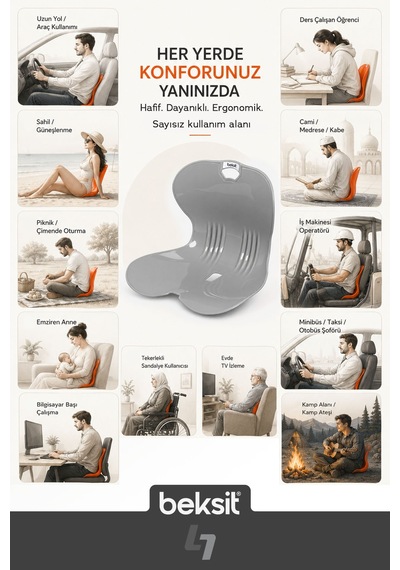 Ergonomik Bel Desteği Gri Gri Gri