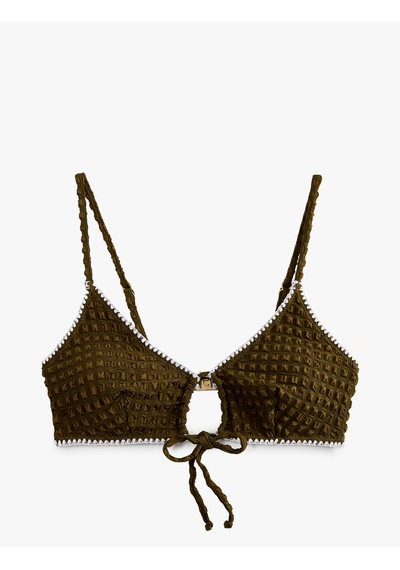 Koton Önden Bağlama Detaylı Dokulu Kroşe Detaylı Bikini Üstü Haki 6sak10196mm