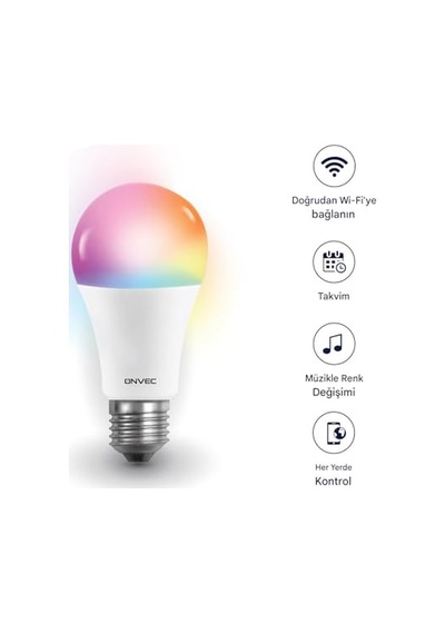 Onvec 2gen Tuya Wifi+bluetooth Destekli 9 W Rgb Çok Renkli Akıllı Led Ampul, 2.4 Ghz, Onvec, Amazon Alexa Ve Google H Diğer