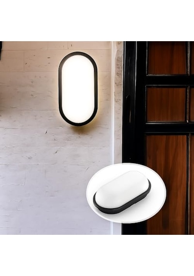 Aydos 15w Siyah Ip65 Oval Led Tavan Ve Duvar Lambası 1500 Lümen Beyaz Işık Su Ve Toz Geçirmez Banyo Bahçe Balk