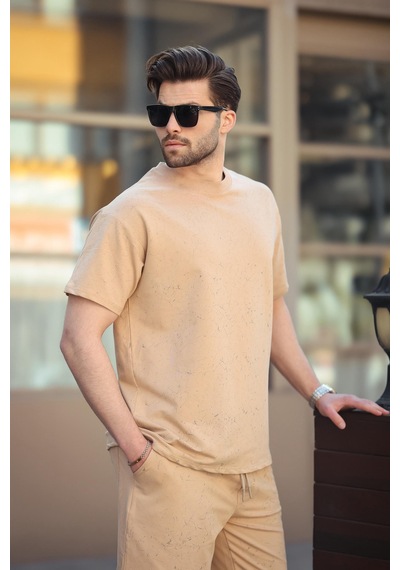 Madmext Bej Basic Erkek Şort T-shirt Takımı E7309