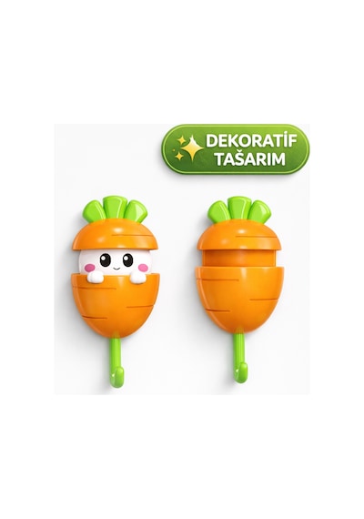 2 Li Havuç Askı Otomatik Açılan Yapışkanlı Duvar Askısı Anahtar Havlu Tutucu Organizer Diğer