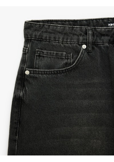 Koton Normal Bel Cepli Pamuklu Vintage Straight Fit Jean Pantolon Siyah 7wam40386nd