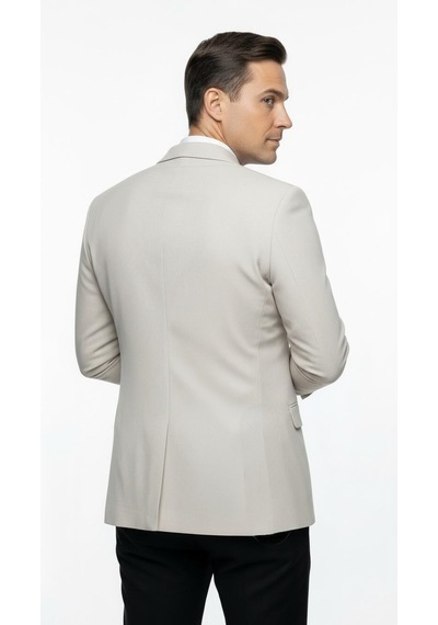Plus Scorpion Erkek Slim Fit Ceket Likralı Fitilli Kumaş, Çift Düğmeli Tek Yırtmaçlı Modern Tasarım Taş