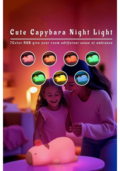 Çocuk Bebek Odası Yatan Kapibara Gece Lambası Led Işıklı Sevimli Figürlü Dokunmatik Silikon Pet Diğer