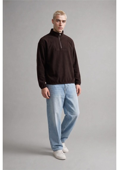 Defacto Yarım Fermuarlı Polar Sweatshirt E8632ax26wnbn337 Kahve-bn337