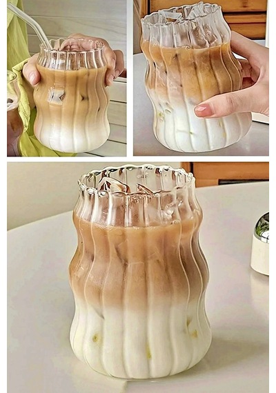 2li Sukabağı Şekli Latte Bardak Seti İskandinav Tarz Cam Bardak Kahve Kokteyl Sunum Bardağı 400ml