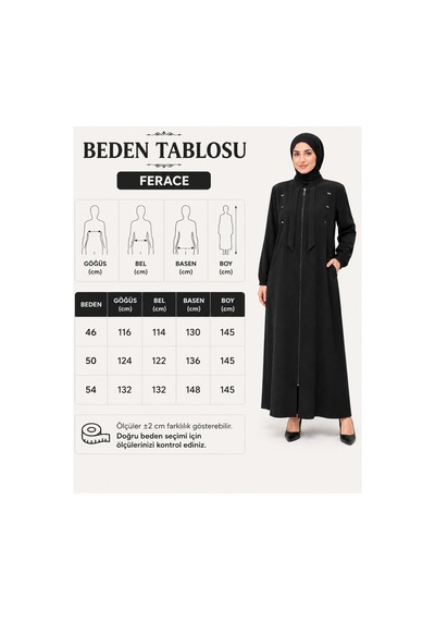 Neco Giyim 6 Süs Taşlı Siyah Uzun Ferace Siyah