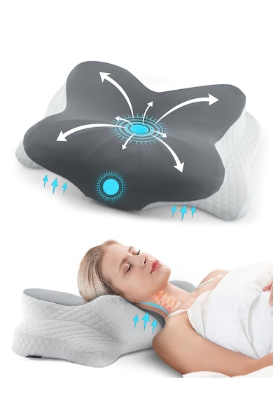 Ergonomik Visco Memory Foam Boyun Destek Yastığı 62x42 Cm Çift Yükseklikli Premium Uyku Yastığı Açık Gri
