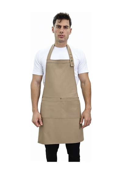 Düz Cepli Ayarlanabilir Düğmeli Arkadan Bağcıklı Önlük 3004 Taba
