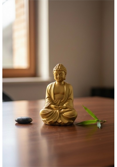 Meditasyon Yapan Buda Heykeli Zen Bahçesi Ve Yoga Köşesi Dekoru Spiritüel Biblo Altın