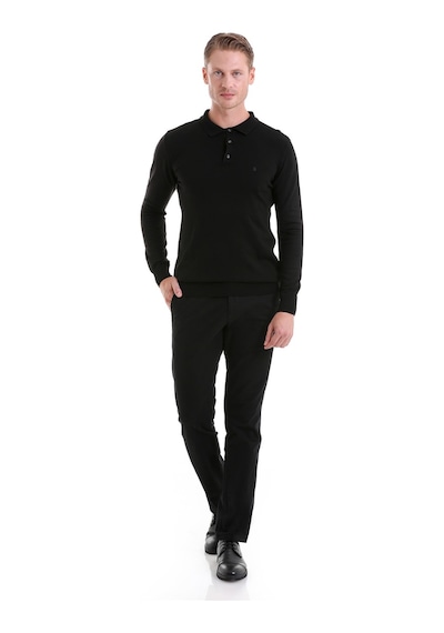 Hatemoğlu Regular Fit Düz Polo Yaka Triko Kazak Siyah