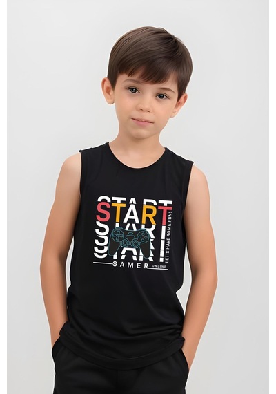 Fyk Kids Erkek Çocuk Baskılı Sıfır Kol 06 Start Alt-üst Takım Siyah