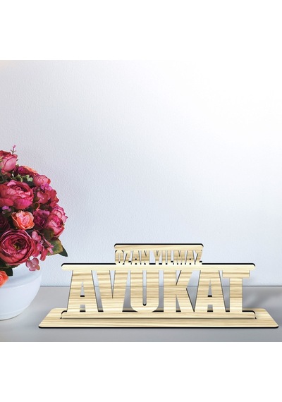 Kişiye Özel Mesleki Avukat Ahşap Masa İsimliği - B4
