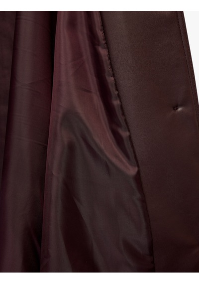 Koton Uzun Kollu Cepli Kemerli Oversize Suni Deri Ceket Bordo 6sak20108ew