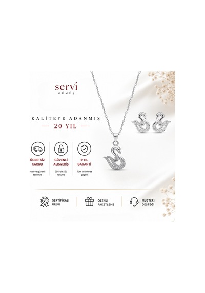 Servi 925 Ayar Gümüş Grace Kuğu Kolye Ve Küpe Set-24