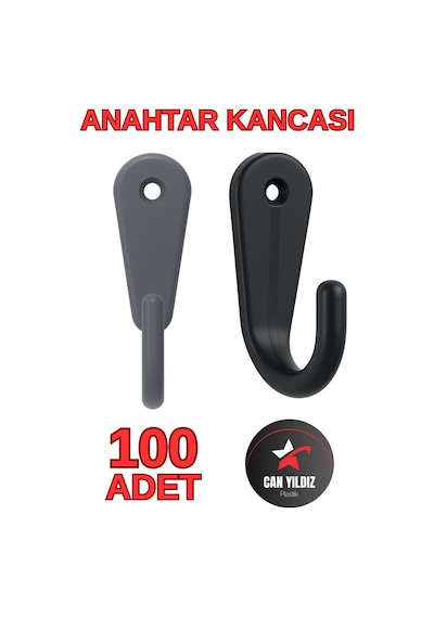 100 Adet Siyah Plastik Anahtar Kancası Anahtarlık Kanca Siyah
