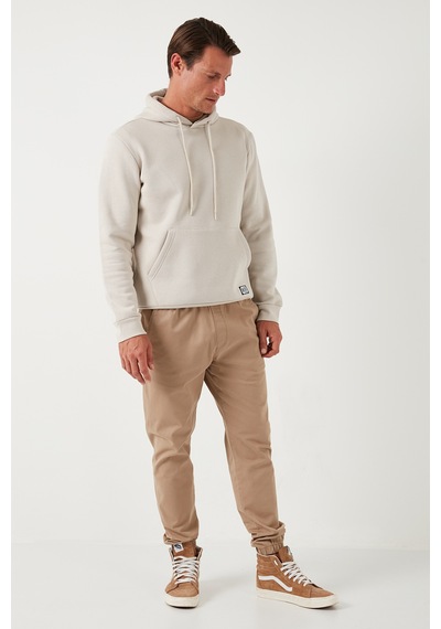 Buratti Regular Fit Kapüşonlu Kanguru Cepli Içi Tüylü Yumuşak Şardonlu Erkek Sweat 5905281 Kum