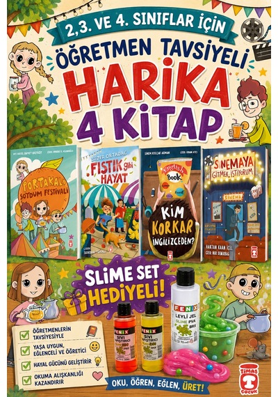 Timaş 2,3. Ve 4.sınıflar İçin Öğretmen Tavsiyeli Harika 4 Kitap -5 Slime Set Hediyeli
