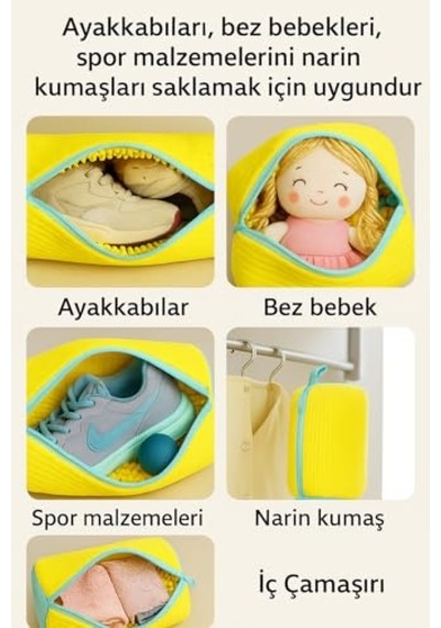 2 Adet Çamaşır Makinesi Ayakkabı Yıkama Torbası Koruyucu, Fermuarlı, Tekrar Kullanılabilir Çanta